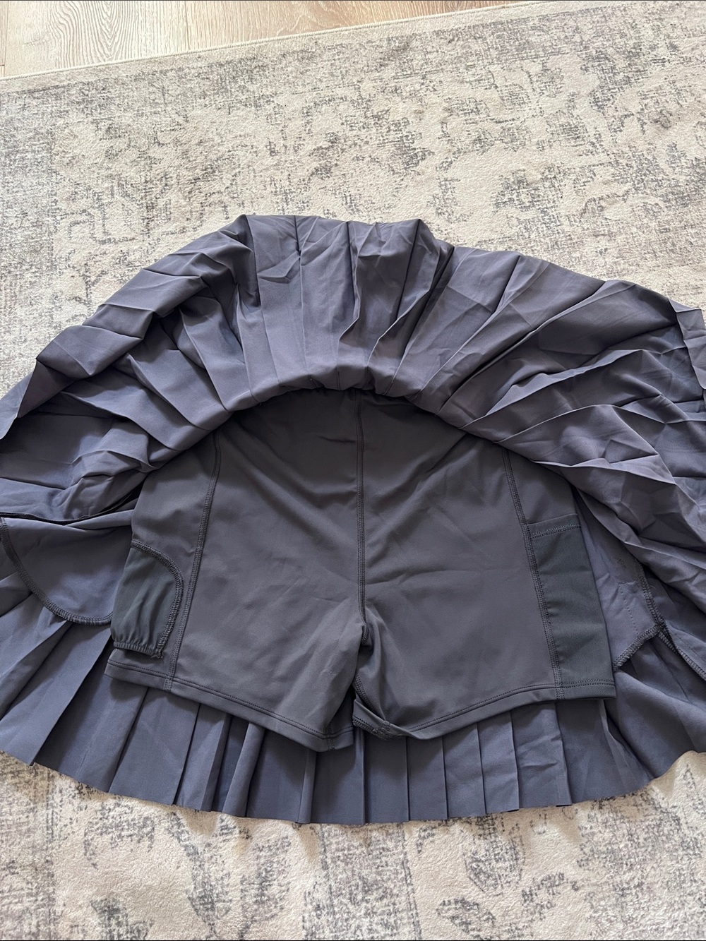 Greyson Pleated Women's Skirt in Dark Gray with Striped Waistband - Picture 4 of 4